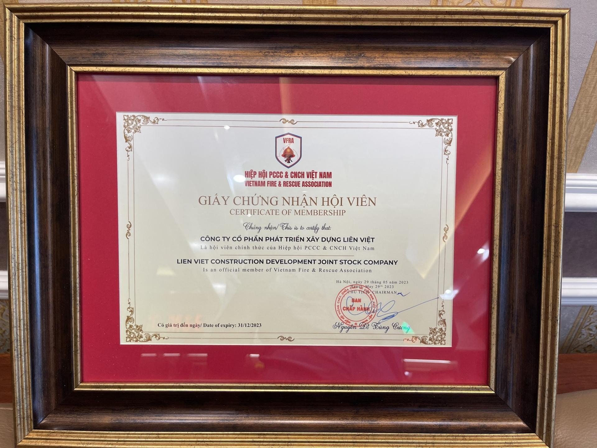 PCCC Liên Việt tự hào là Hội viên chính thức của Hiệp hội PCCC & CNCH Việt Nam 